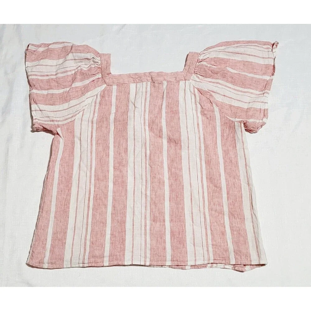 Banana Republic Off the Shoulder Blouse Womens Small Red Striped Flutter Sleeve - Picture 2 of 7